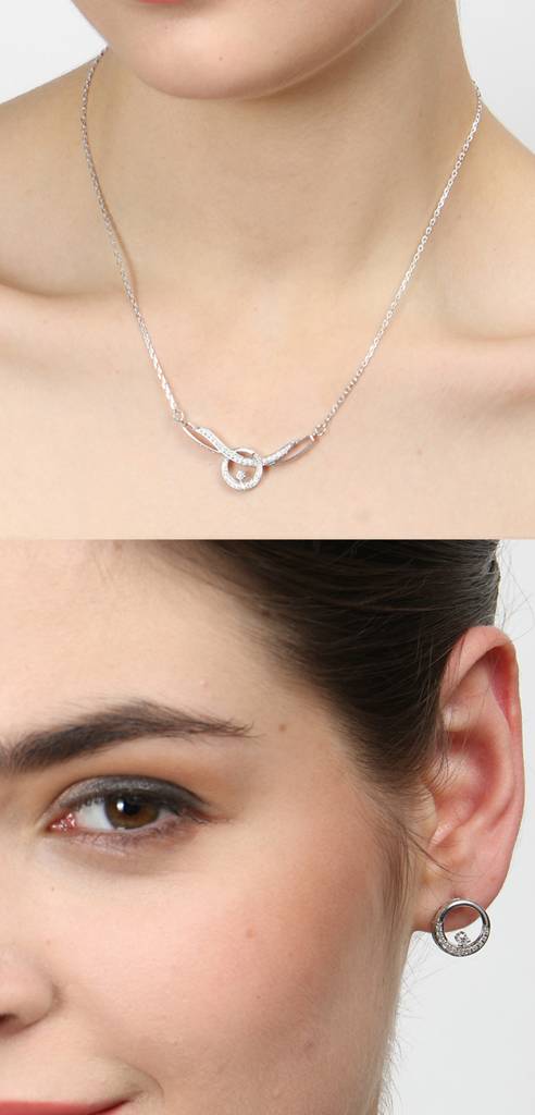 925 Sterling Silver Rhodium Plated Evie Pendant Earring Necklace Set With Chain Gift For Women And Girls : CSWZMP58ME58_SCH
