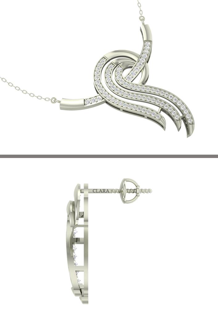 925 Sterling Silver Rhodium Plated Zoe Pendant Earring Necklace Set With Chain Gift For Women And Girls : CSWZMP60ME60_SCH