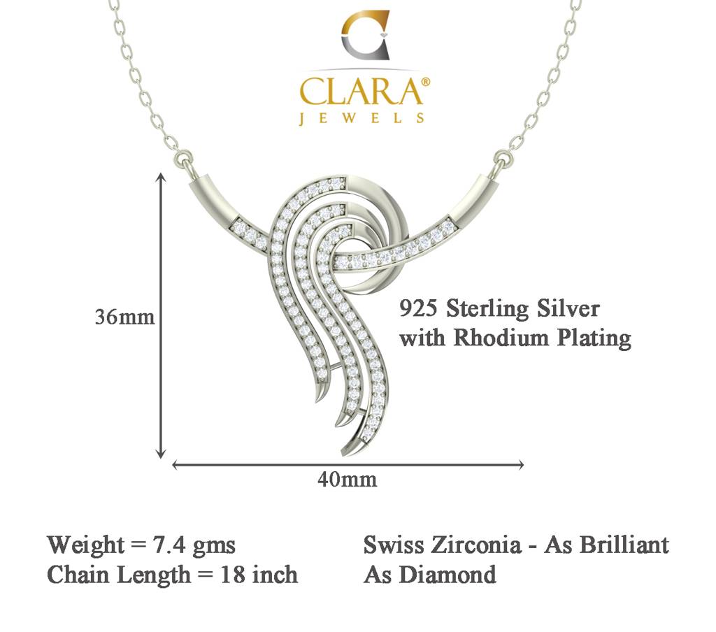 925 Sterling Silver Rhodium Plated Zoe Pendant Earring Necklace Set With Chain Gift For Women And Girls : CSWZMP60ME60_SCH