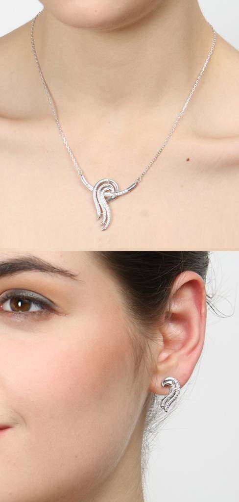 925 Sterling Silver Rhodium Plated Zoe Pendant Earring Necklace Set With Chain Gift For Women And Girls : CSWZMP60ME60_SCH