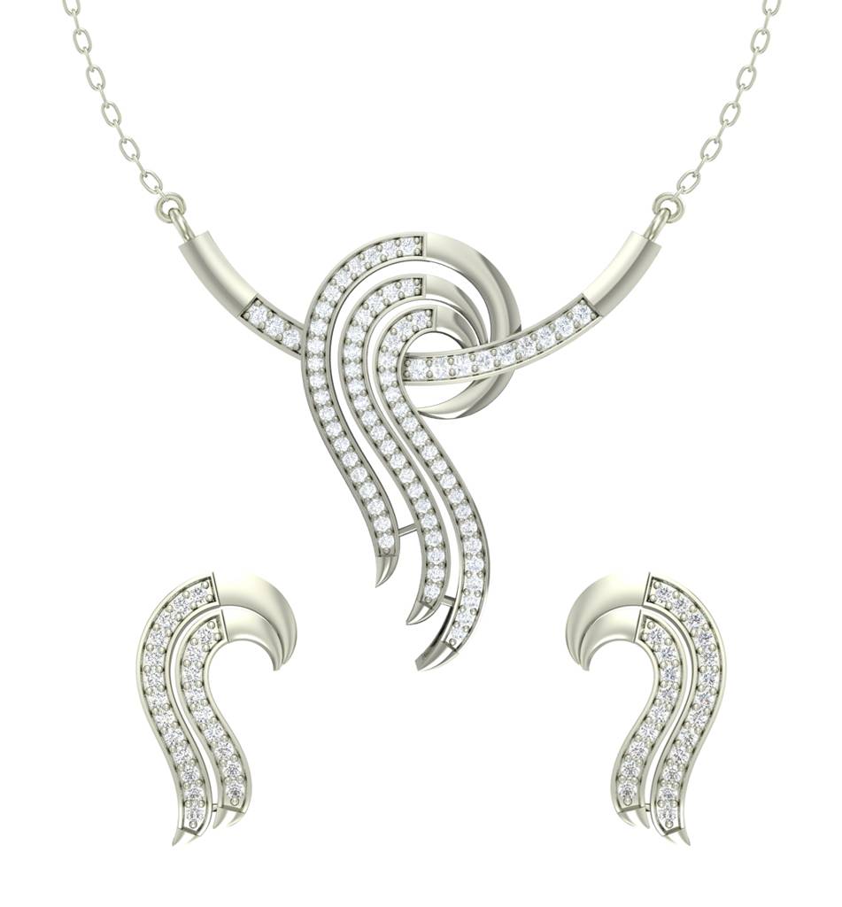 925 Sterling Silver Rhodium Plated Zoe Pendant Earring Necklace Set With Chain Gift For Women And Girls : CSWZMP60ME60_SCH