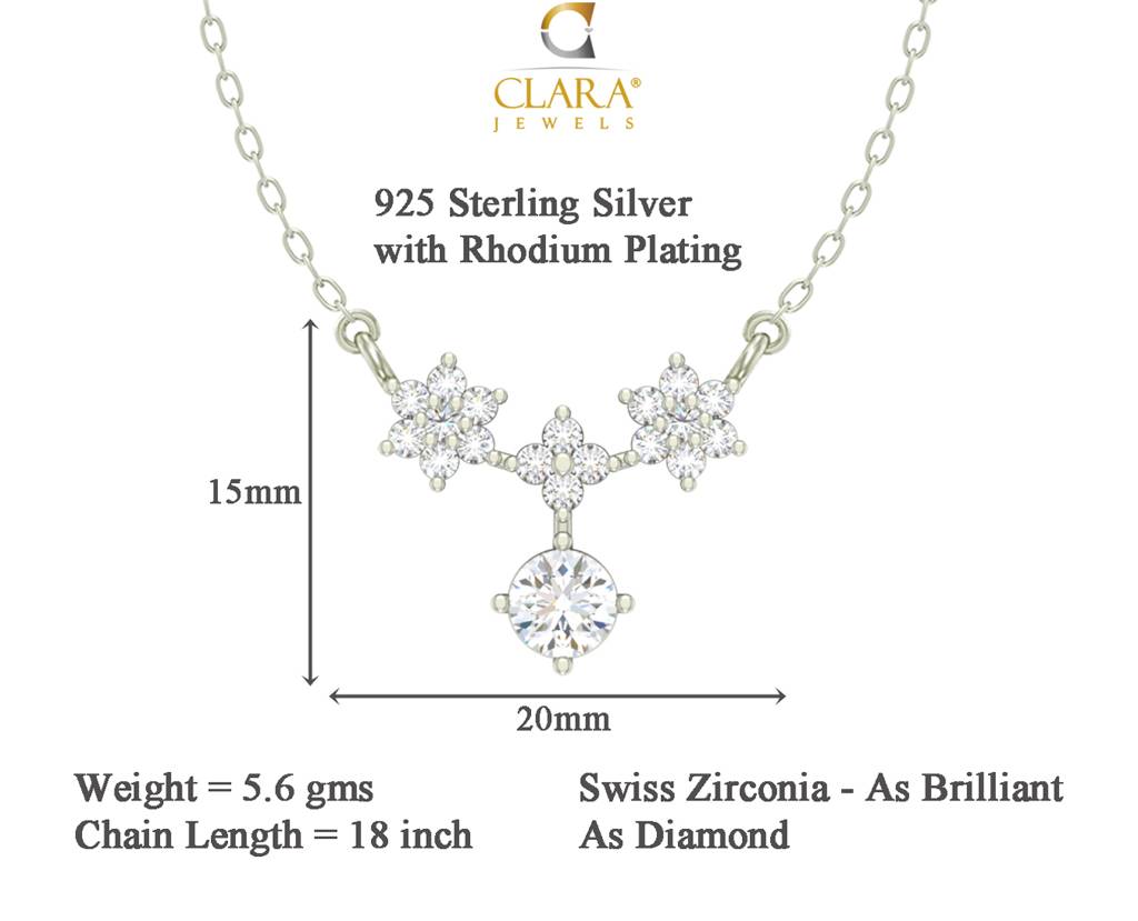 925 Sterling Silver Rhodium Plated Lily Pendant Necklace With Chain Gift For Women And Girls : CSWZMP62_SCH