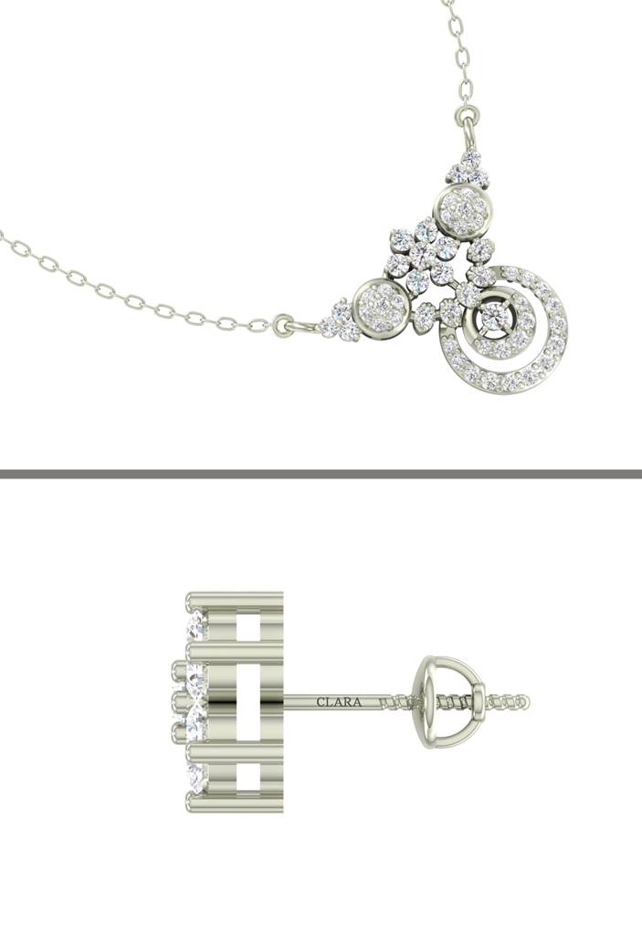 925 Sterling Silver Rhodium Plated Aria Pendant Earring Necklace Set With Chain Gift For Women And Girls : CSWZMP63ME52_SCH
