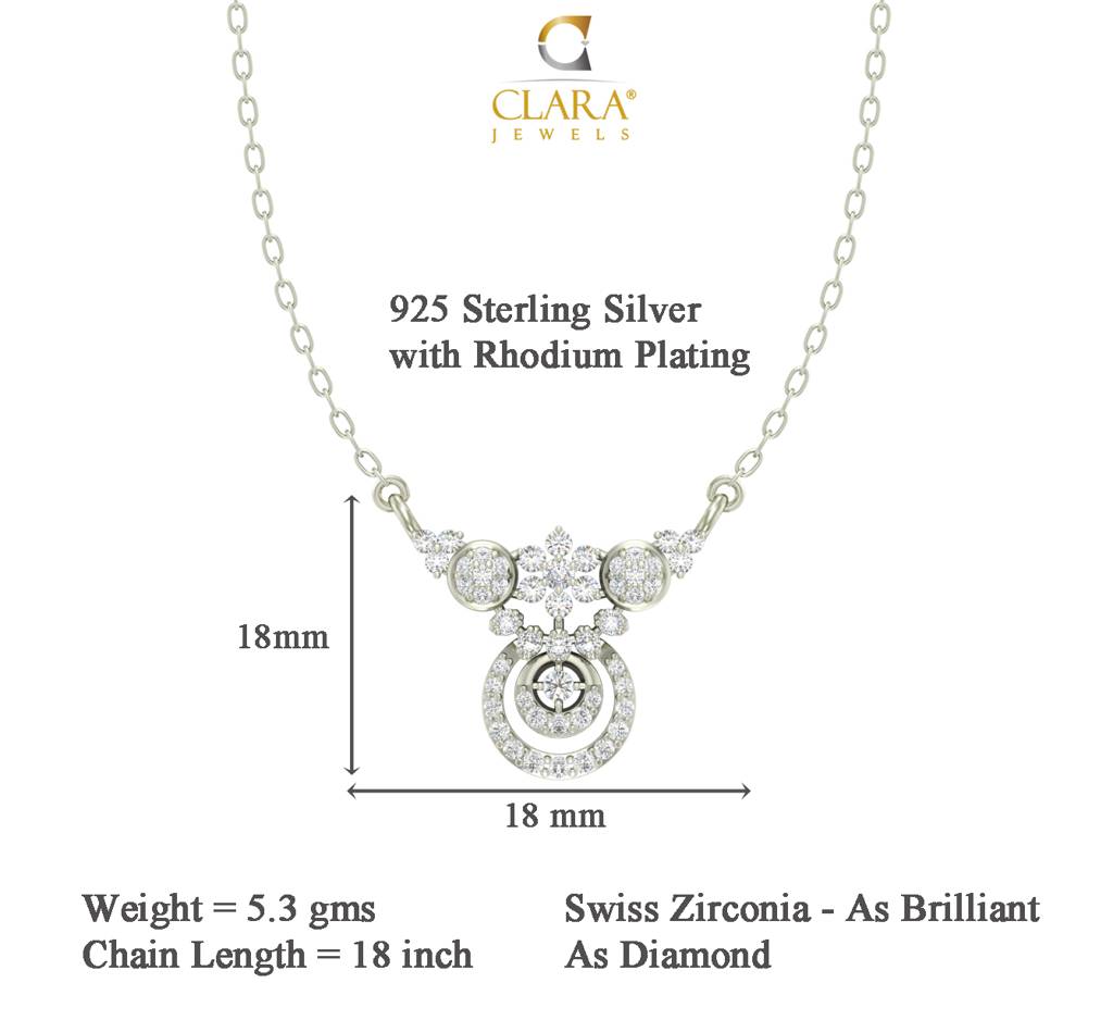 925 Sterling Silver Rhodium Plated Aria Pendant Earring Necklace Set With Chain Gift For Women And Girls : CSWZMP63ME52_SCH