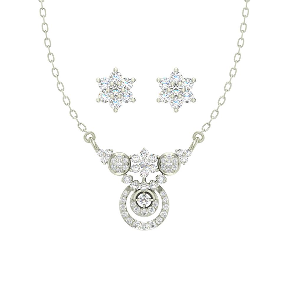 925 Sterling Silver Rhodium Plated Aria Pendant Earring Necklace Set With Chain Gift For Women And Girls : CSWZMP63ME52_SCH
