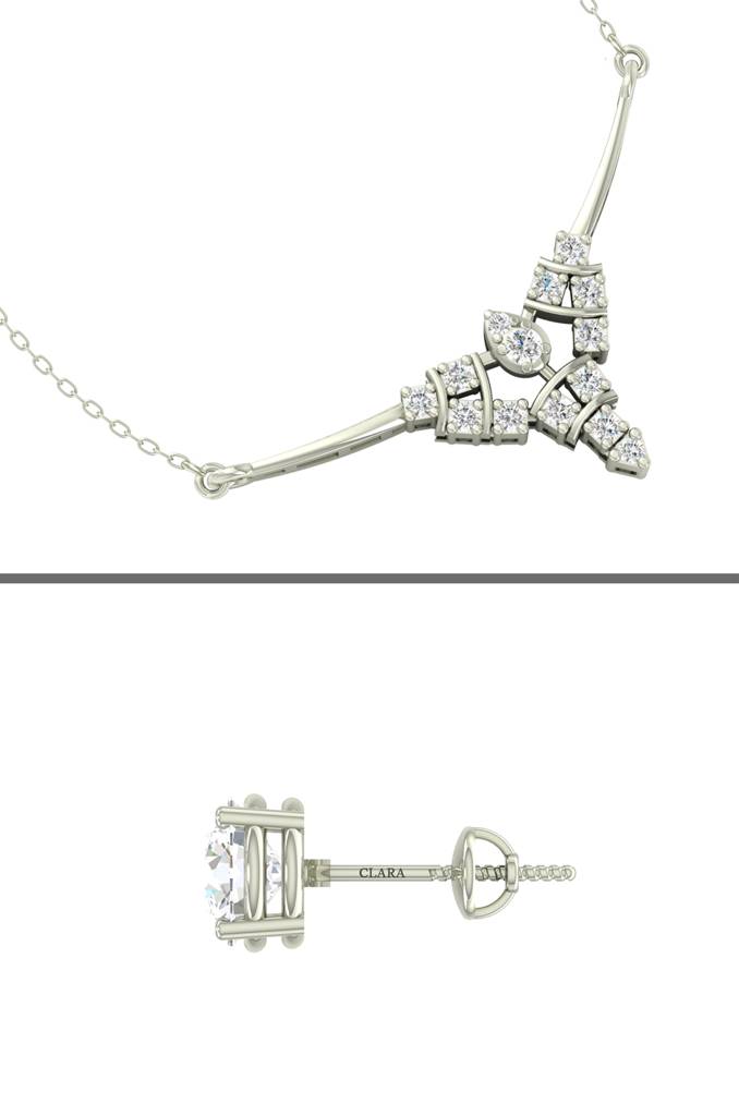 925 Sterling Silver Rhodium Plated Alice Pendant Earring Necklace Set With Chain Gift For Women And Girls : CSWZMP65ME51_SCH