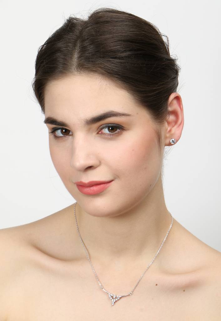 925 Sterling Silver Rhodium Plated Alice Pendant Earring Necklace Set With Chain Gift For Women And Girls : CSWZMP65ME51_SCH