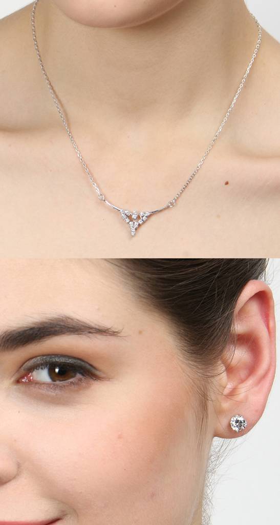 925 Sterling Silver Rhodium Plated Alice Pendant Earring Necklace Set With Chain Gift For Women And Girls : CSWZMP65ME51_SCH