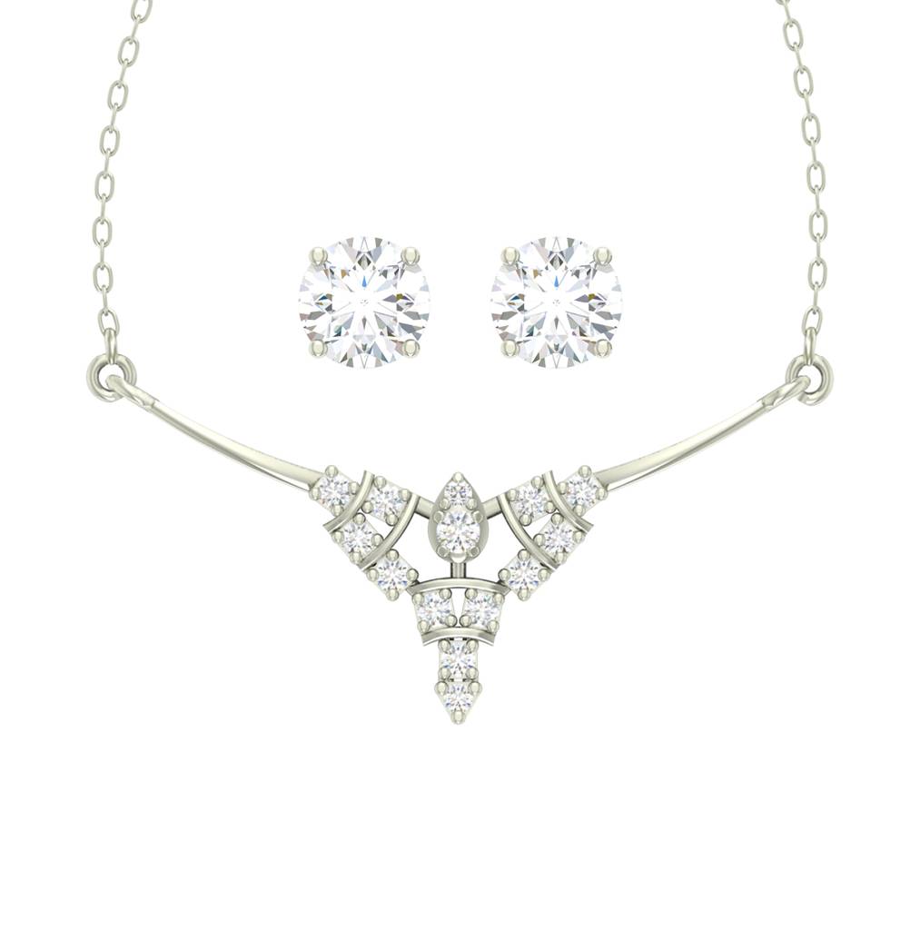 925 Sterling Silver Rhodium Plated Alice Pendant Earring Necklace Set With Chain Gift For Women And Girls : CSWZMP65ME51_SCH