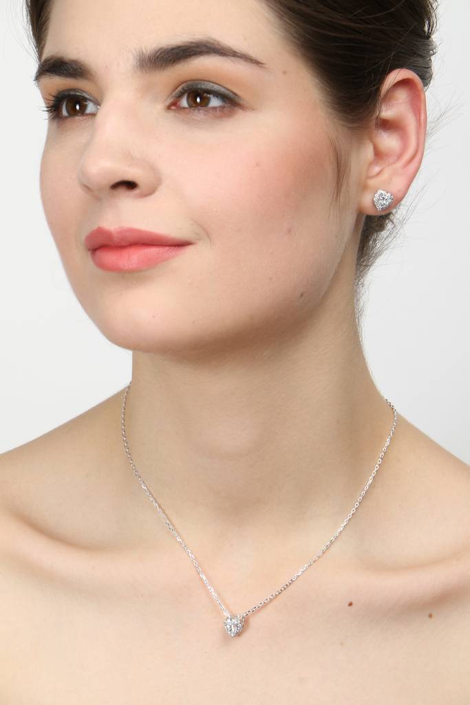 925 Sterling Silver Rhodium Plated Valentine Pendant Earring Necklace Set With Chain Gift For Women And Girls : CSWZMP66ME66_SCH