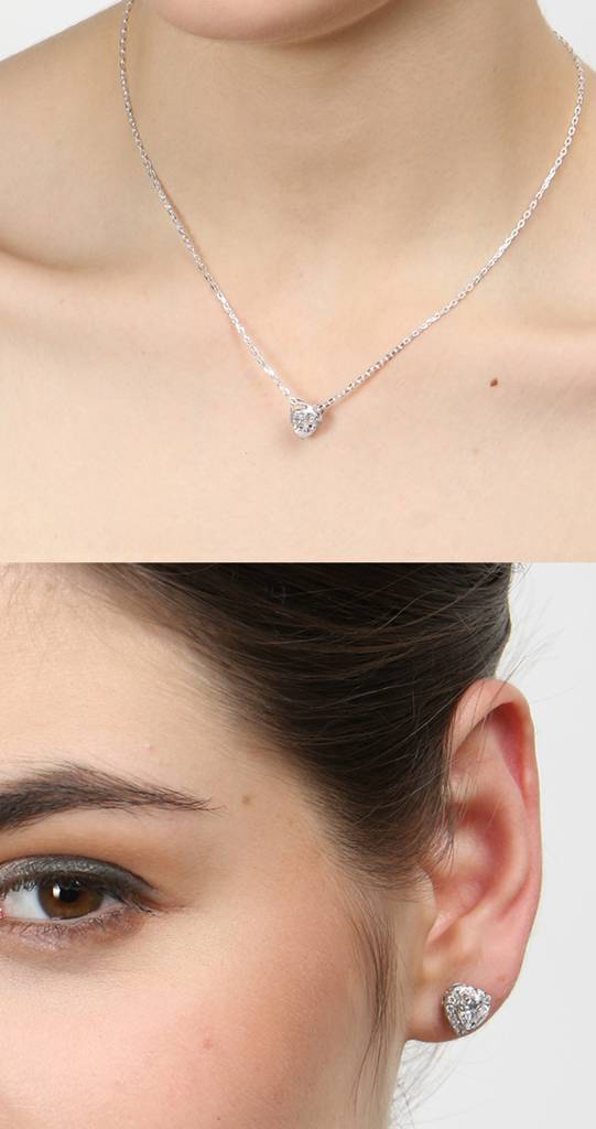 925 Sterling Silver Rhodium Plated Valentine Pendant Earring Necklace Set With Chain Gift For Women And Girls : CSWZMP66ME66_SCH