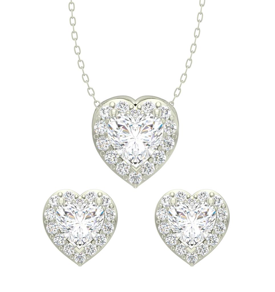925 Sterling Silver Rhodium Plated Valentine Pendant Earring Necklace Set With Chain Gift For Women And Girls : CSWZMP66ME66_SCH