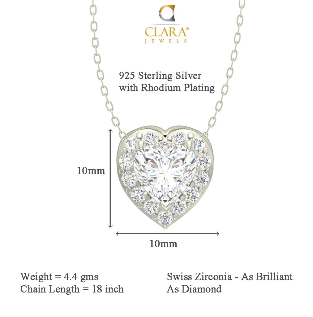 925 Sterling Silver Rhodium Plated Valentine Pendant Necklace With Chain Gift For Women And Girls : CSWZMP66_SCH