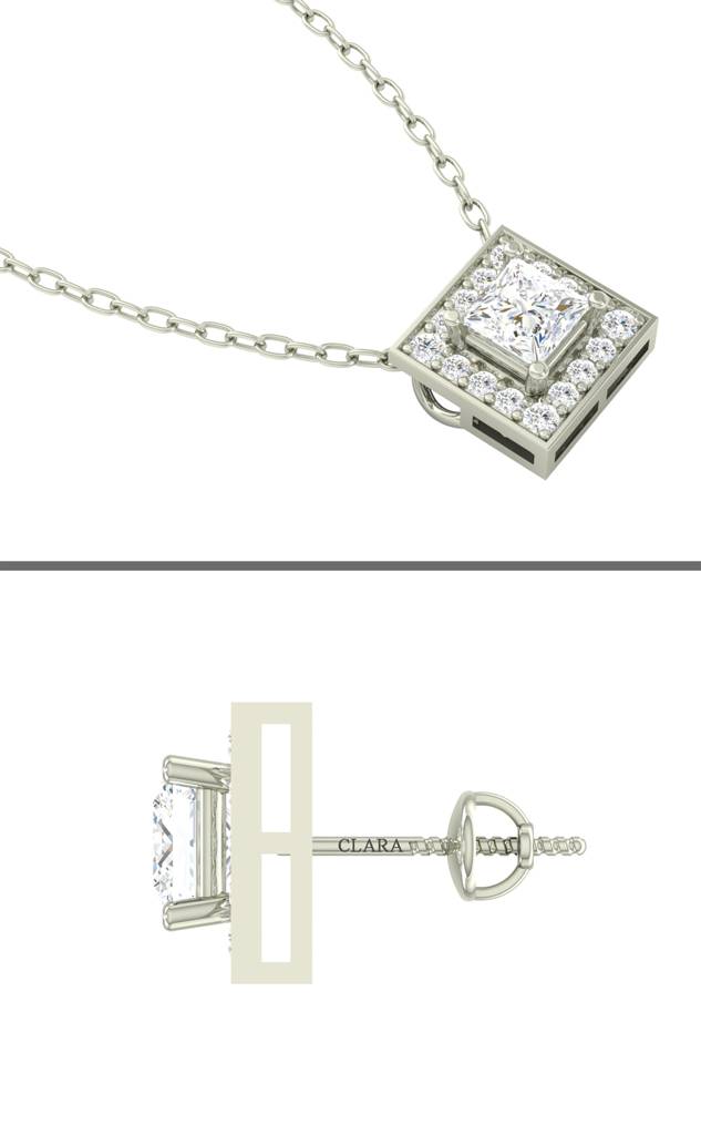 925 Sterling Silver Rhodium Plated Princess Pendant Earring Necklace Set With Chain Gift For Women And Girls : CSWZMP67ME67_SCH