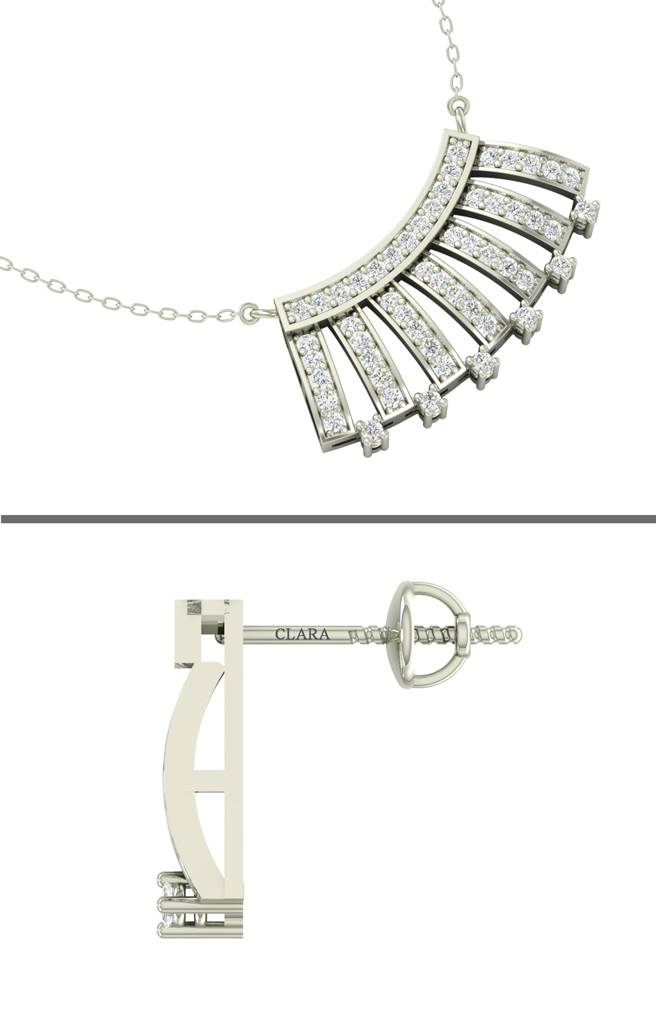 925 Sterling Silver Rhodium Plated Ayla Pendant Earring Necklace Set With Chain Gift For Women And Girls : CSWZMP72ME72_SCH