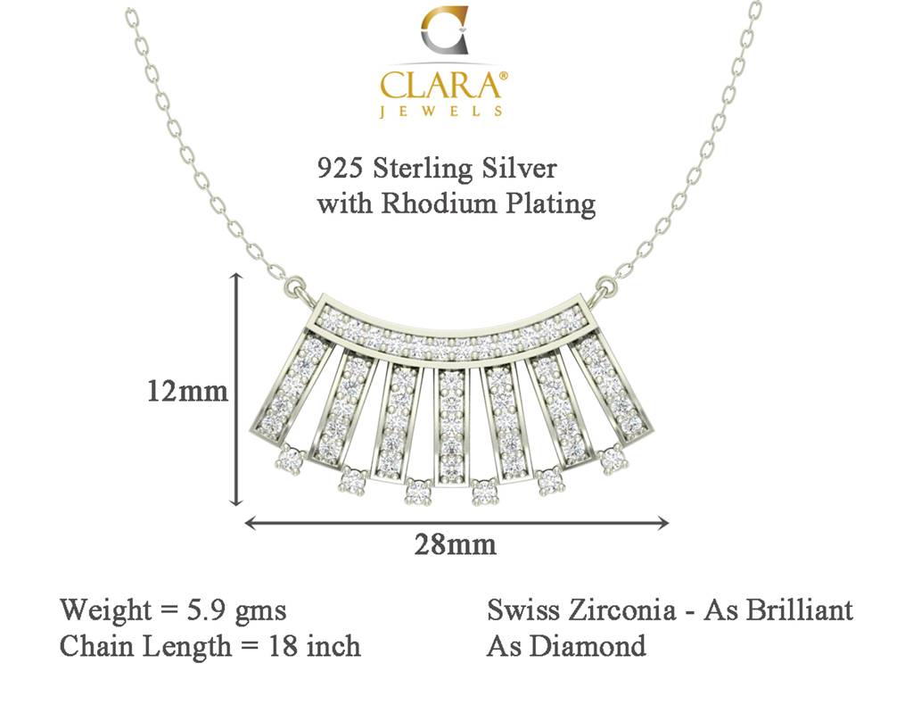 925 Sterling Silver Rhodium Plated Ayla Pendant Earring Necklace Set With Chain Gift For Women And Girls : CSWZMP72ME72_SCH