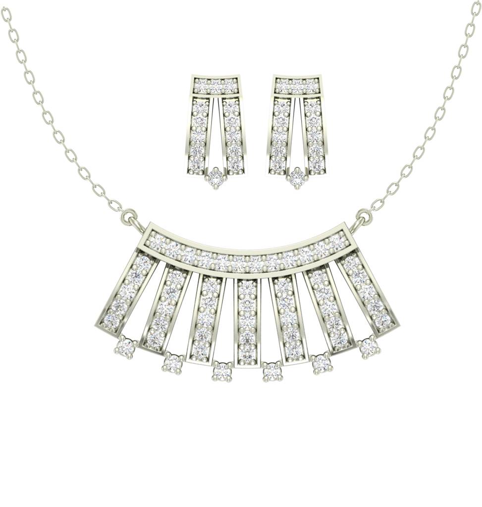 925 Sterling Silver Rhodium Plated Ayla Pendant Earring Necklace Set With Chain Gift For Women And Girls : CSWZMP72ME72_SCH