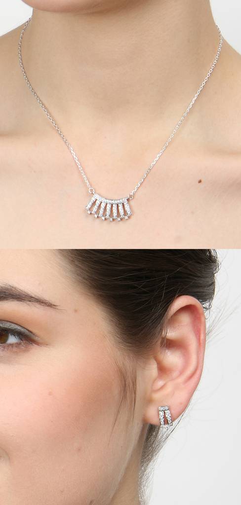 925 Sterling Silver Rhodium Plated Ayla Pendant Earring Necklace Set With Chain Gift For Women And Girls : CSWZMP72ME72_SCH