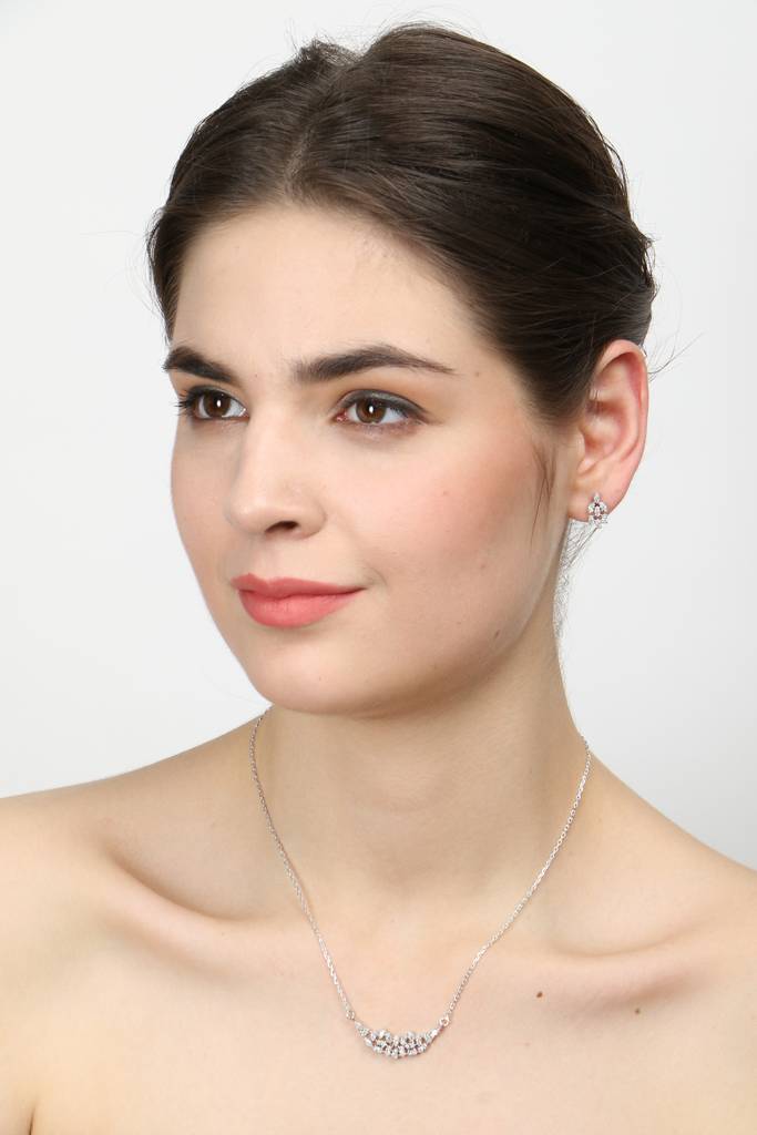 925 Sterling Silver Rhodium Plated Daisy Pendant Earring Necklace Set With Chain Gift For Women And Girls : CSWZMP75ME75_SCH