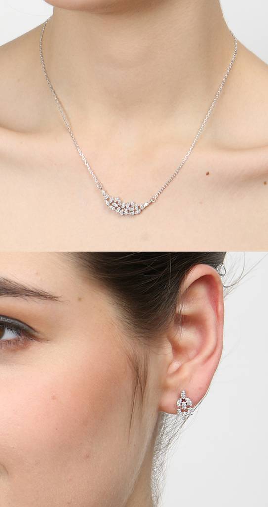 925 Sterling Silver Rhodium Plated Daisy Pendant Earring Necklace Set With Chain Gift For Women And Girls : CSWZMP75ME75_SCH