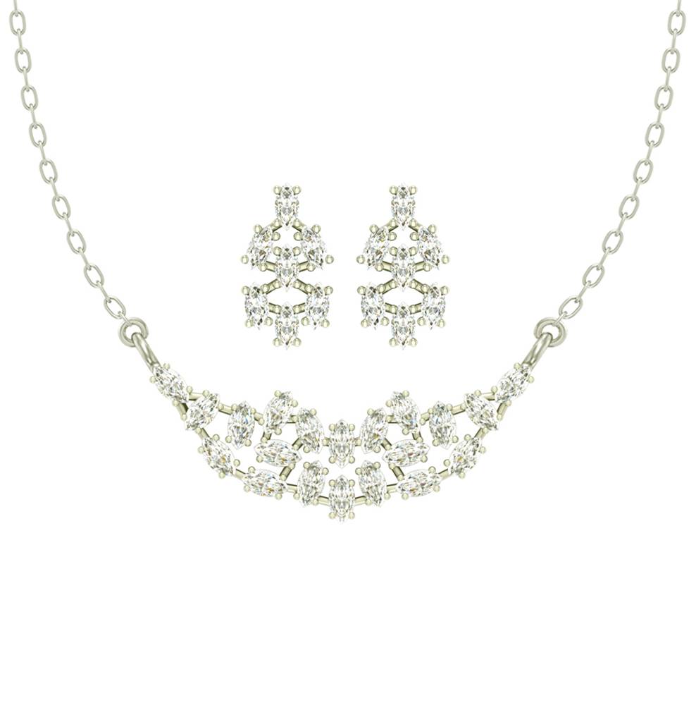 925 Sterling Silver Rhodium Plated Daisy Pendant Earring Necklace Set With Chain Gift For Women And Girls : CSWZMP75ME75_SCH