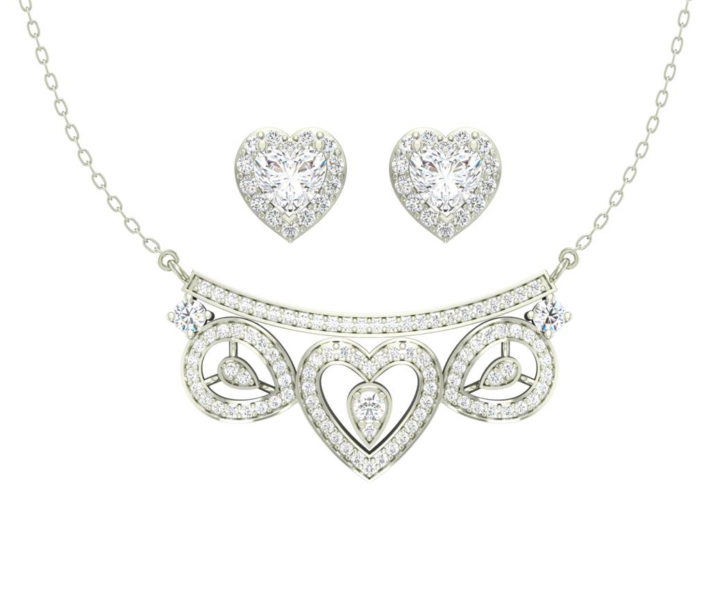 925 Sterling Silver Rhodium Plated Eden Pendant Earring Necklace Set With Chain Gift For Women And Girls : CSWZMP76ME66_SCH
