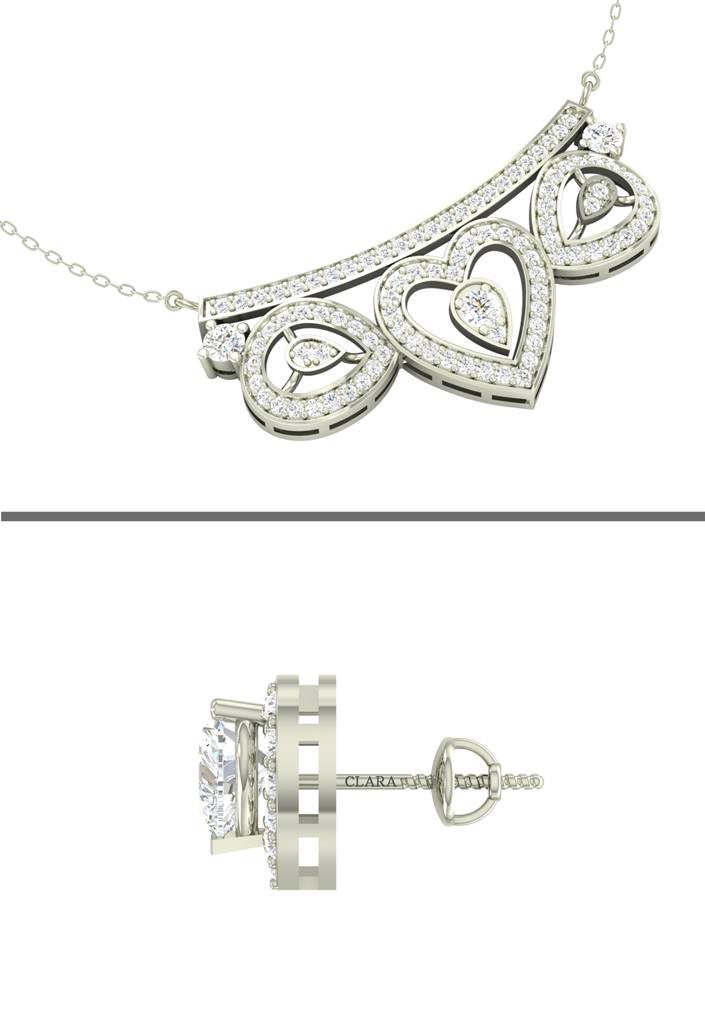 925 Sterling Silver Rhodium Plated Eden Pendant Earring Necklace Set With Chain Gift For Women And Girls : CSWZMP76ME66_SCH