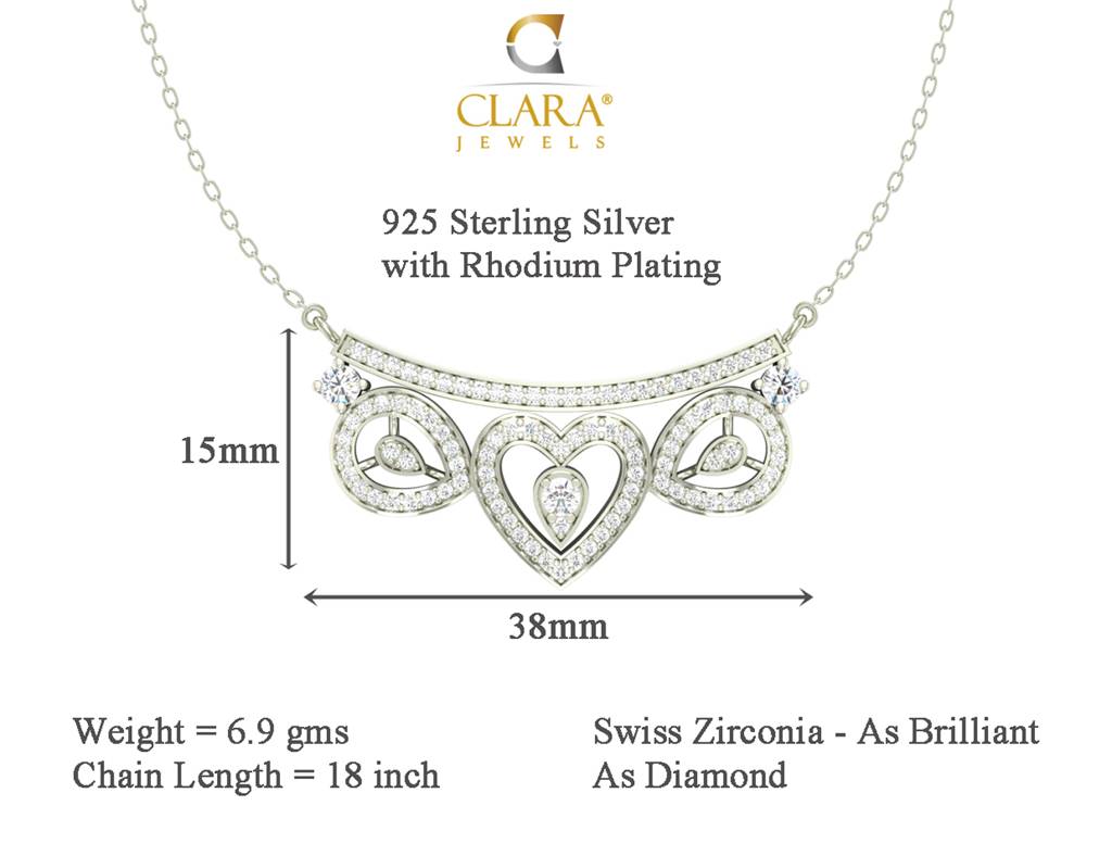 925 Sterling Silver Rhodium Plated Eden Pendant Earring Necklace Set With Chain Gift For Women And Girls : CSWZMP76ME66_SCH