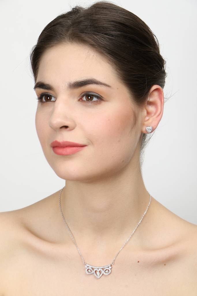 925 Sterling Silver Rhodium Plated Eden Pendant Earring Necklace Set With Chain Gift For Women And Girls : CSWZMP76ME66_SCH
