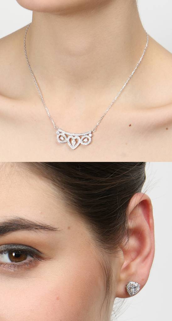 925 Sterling Silver Rhodium Plated Eden Pendant Earring Necklace Set With Chain Gift For Women And Girls : CSWZMP76ME66_SCH