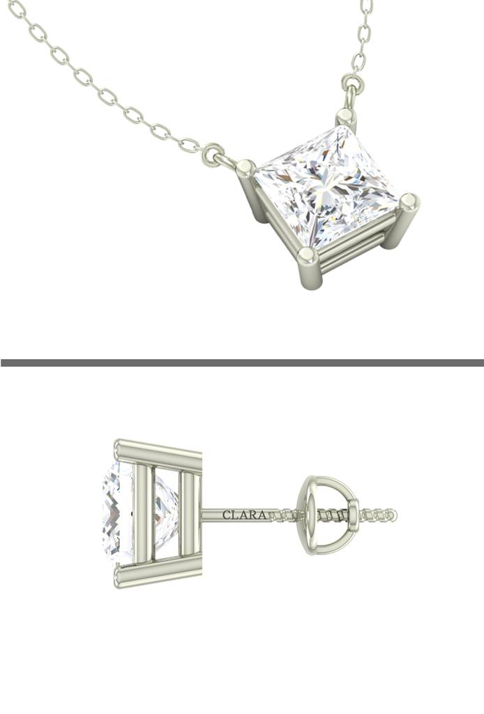 925 Sterling Silver Rhodium Plated Square Pendant Earring Necklace Set With Chain Gift For Women And Girls : CSWZMP78ME78_SCH