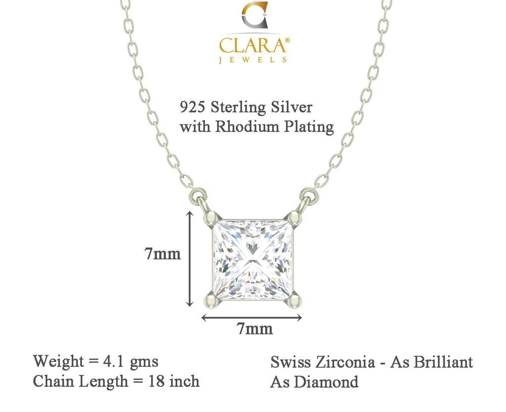 925 Sterling Silver Rhodium Plated Square Pendant Earring Necklace Set With Chain Gift For Women And Girls : CSWZMP78ME78_SCH