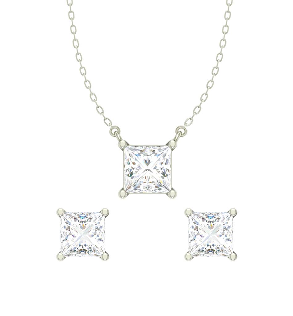 925 Sterling Silver Rhodium Plated Square Pendant Earring Necklace Set With Chain Gift For Women And Girls : CSWZMP78ME78_SCH