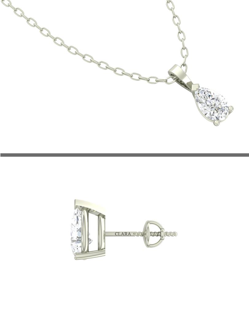925 Sterling Silver Rhodium Plated Pear Pendant Earring Necklace Set With Chain Gift For Women And Girls : CSWZMP79ME79_SCH