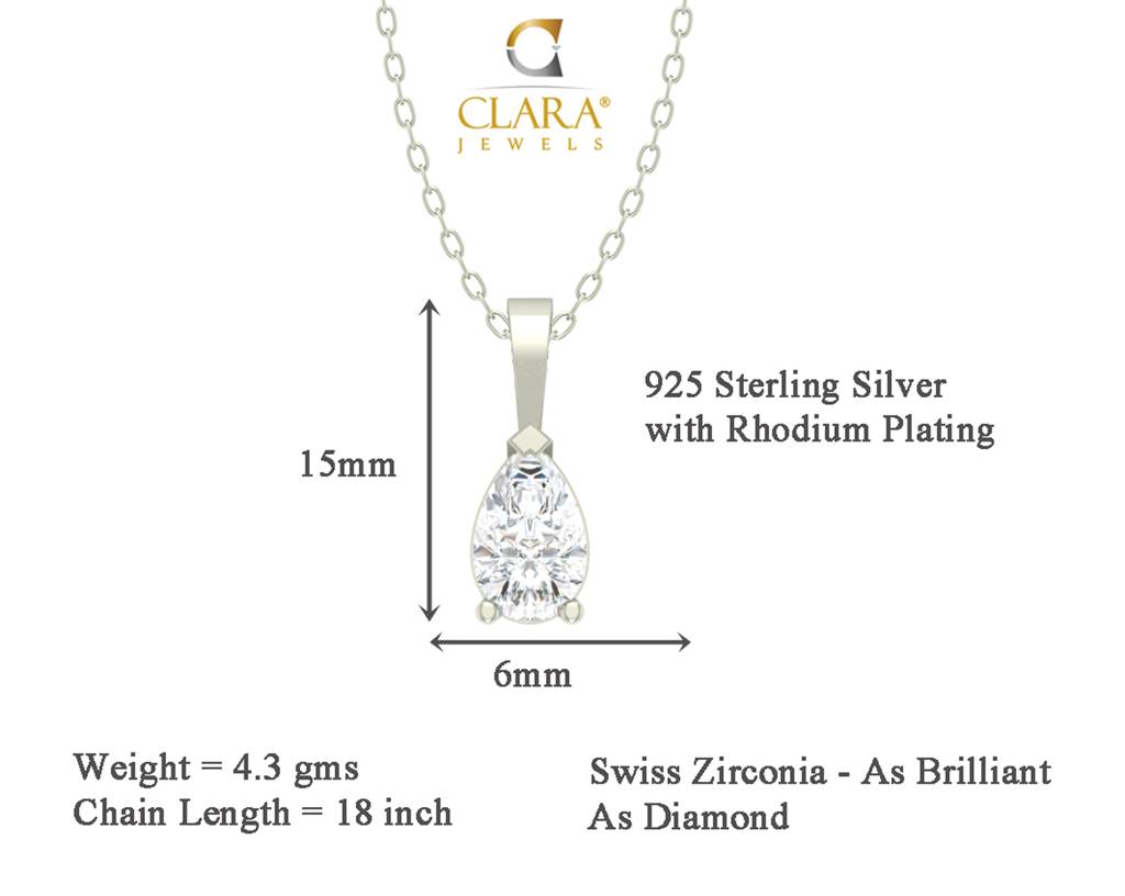 925 Sterling Silver Rhodium Plated Pear Pendant Earring Necklace Set With Chain Gift For Women And Girls : CSWZMP79ME79_SCH