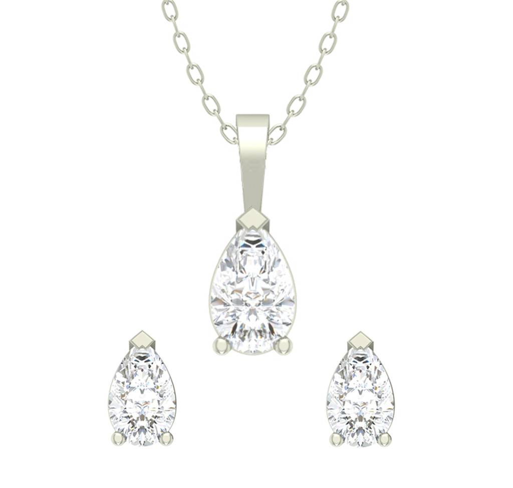 925 Sterling Silver Rhodium Plated Pear Pendant Earring Necklace Set With Chain Gift For Women And Girls : CSWZMP79ME79_SCH