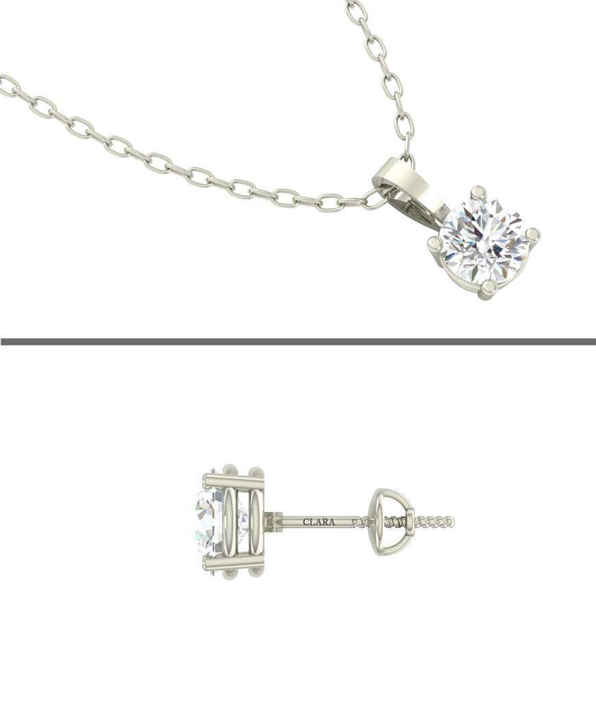 925 Sterling Silver Rhodium Plated Round Pendant Earring Necklace Set With Chain Gift For Women And Girls : CSWZMP80ME51_SCH