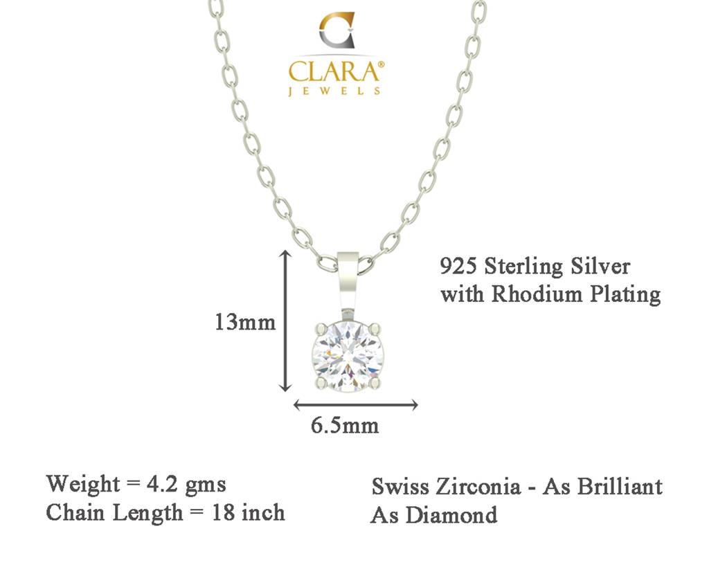 925 Sterling Silver Rhodium Plated Round Pendant Earring Necklace Set With Chain Gift For Women And Girls : CSWZMP80ME51_SCH