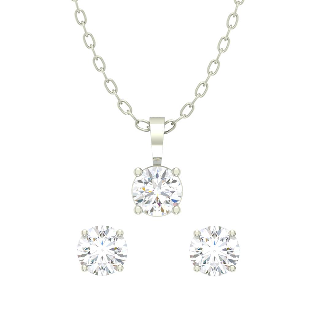 925 Sterling Silver Rhodium Plated Round Pendant Earring Necklace Set With Chain Gift For Women And Girls : CSWZMP80ME51_SCH