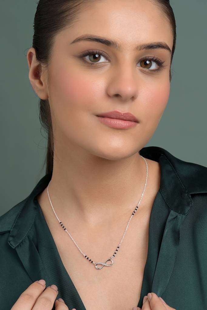 Avani Infinity Mangalsutra Tanmaniya Pendant With Black Beads Chain Gift For Women : CSWZMP81
