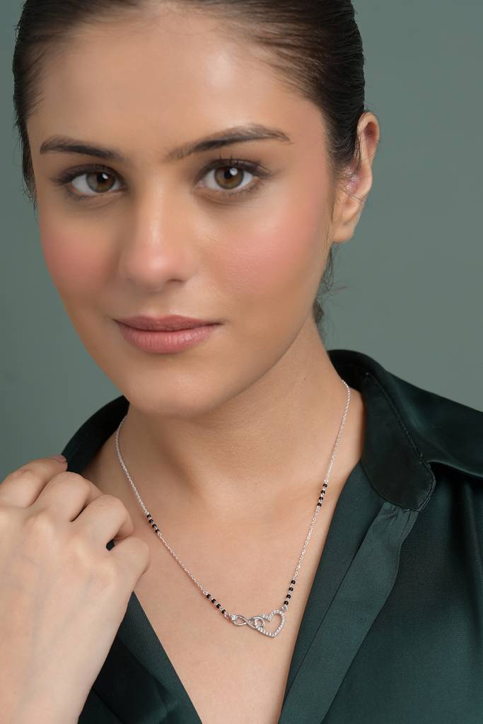 Omisha Infinity Heart Mangalsutra Tanmaniya Pendant With Black Beads Chain Gift For Wife : CSWZMP95