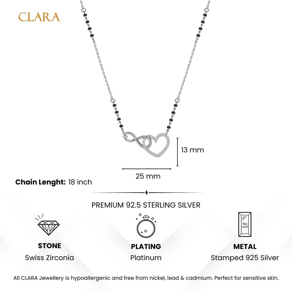 Omisha Infinity Heart Mangalsutra Tanmaniya Pendant With Black Beads Chain Gift For Wife : CSWZMP95