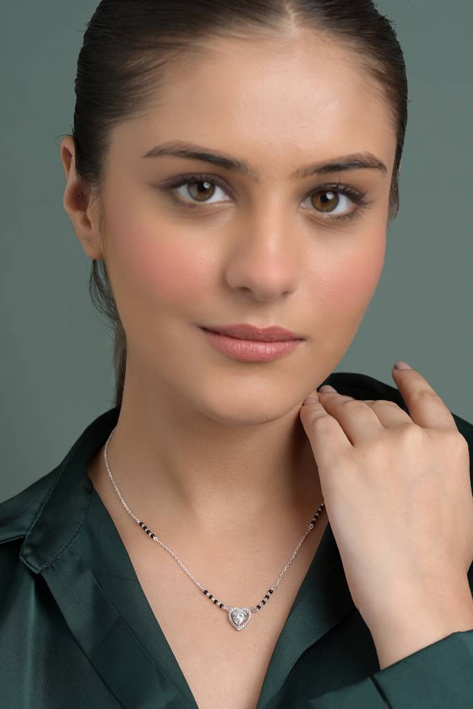Shanvika Heart Solitaire Mangalsutra Tanmaniya Pendant With Black Beads Chain Gift For Women : CSWZMP98