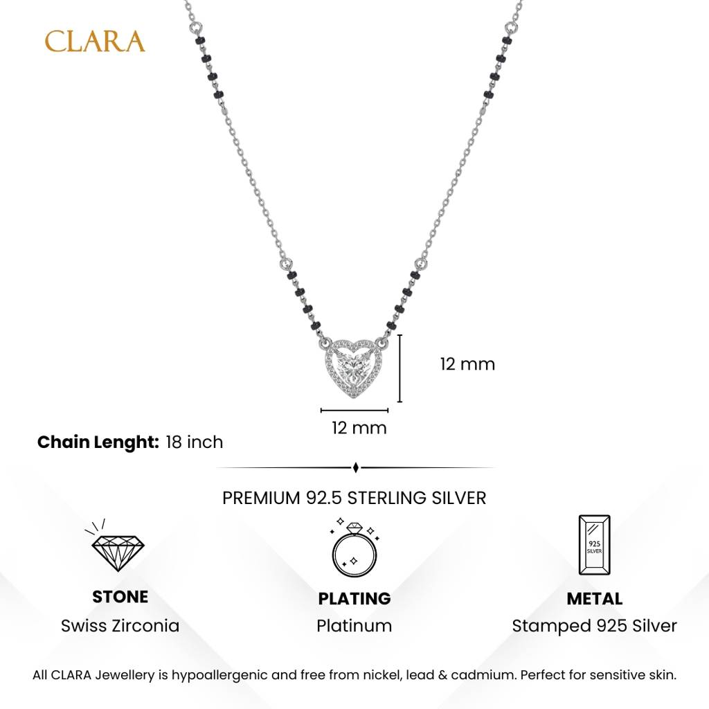 Shanvika Heart Solitaire Mangalsutra Tanmaniya Pendant With Black Beads Chain Gift For Women : CSWZMP98