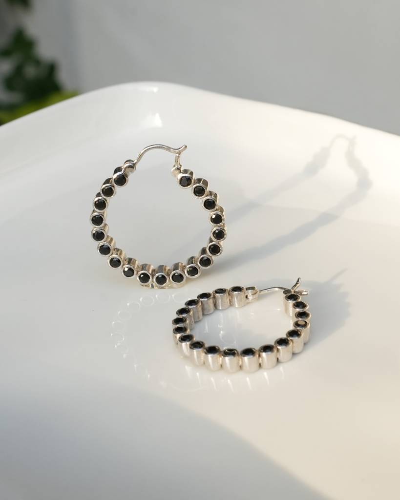 Double Side Studded Earrings With Black Onyx : CS_ER_02B