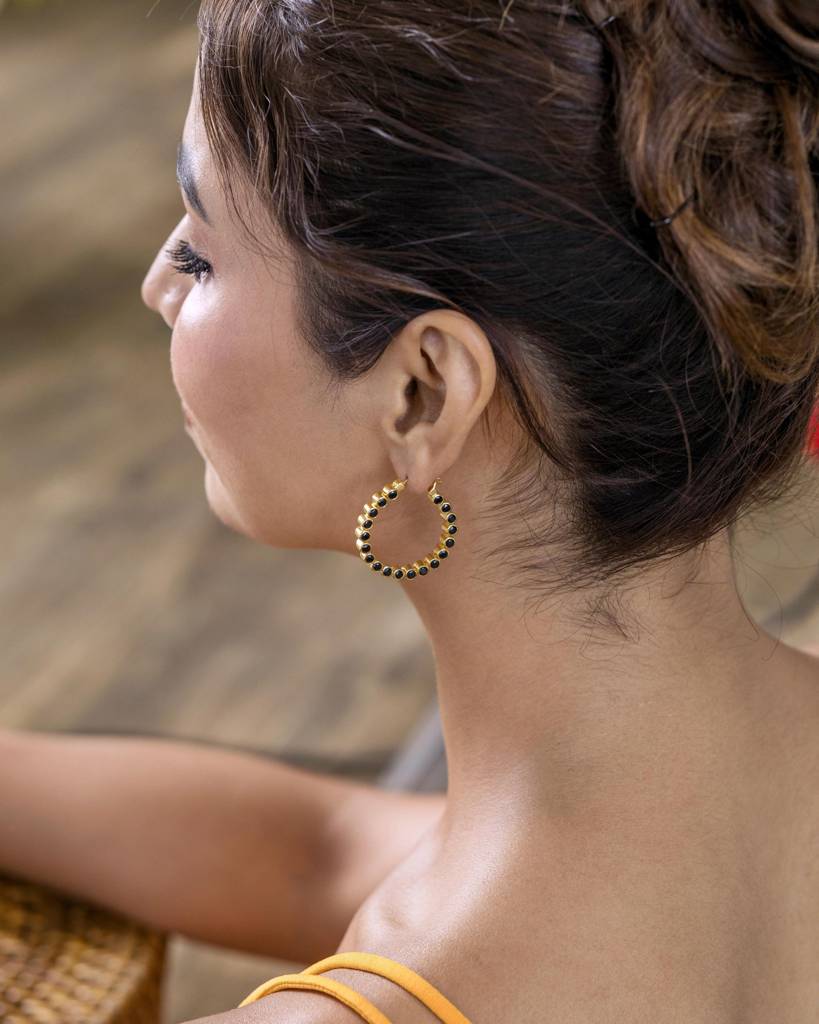 Double Side Studded Earrings With Black Onyx : CS_ER_02B