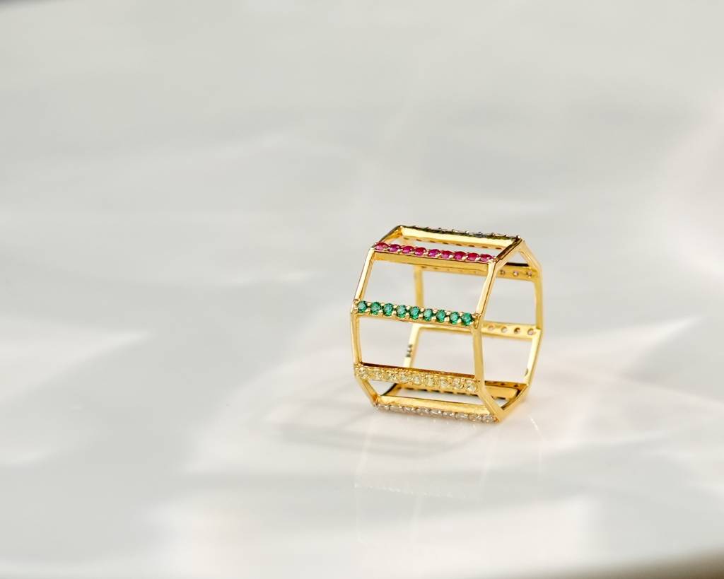 Linear Multi Gemstone Ring : CS-RG-06-10