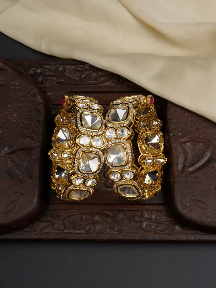 White Color Gold Plated Faux Diamond Bangles : CZBANGLE40Y-24