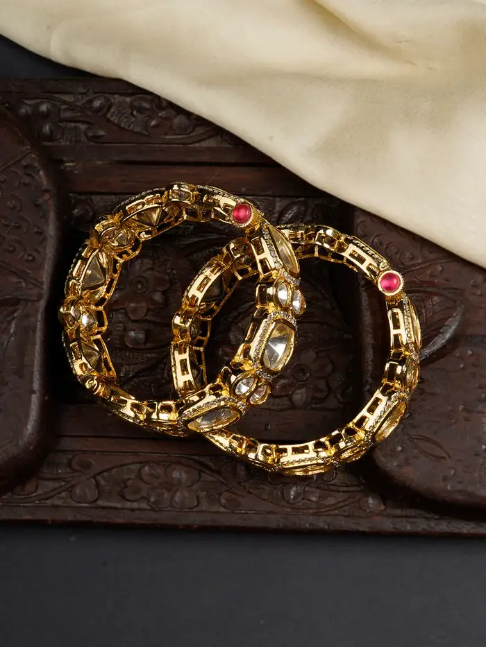 White Color Gold Plated Faux Diamond Bangles : CZBANGLE40Y-24