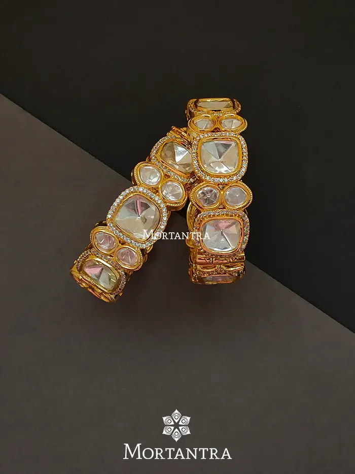 White Color Gold Plated Faux Diamond Bangles : CZBANGLE40Y-24